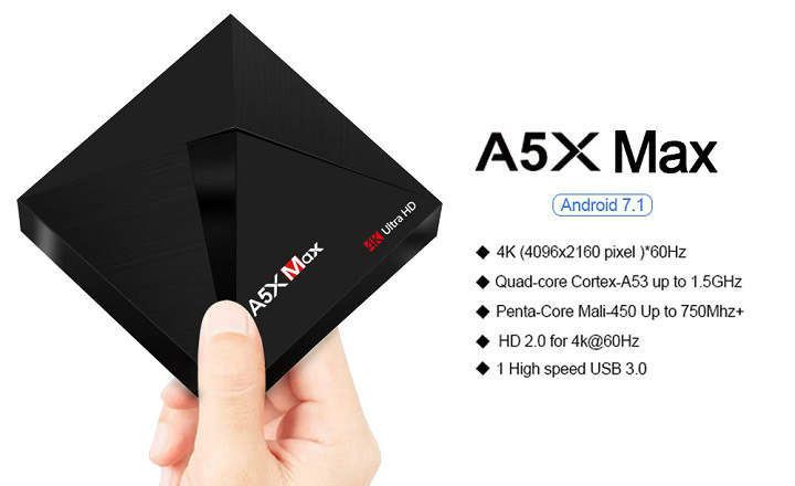 „A5X Max“, „Android TV Box“ su 4 GB RAM ir KODI 17.3